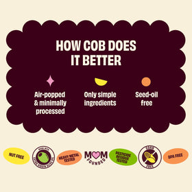 Cob toddler friendly sorghum snacks shown in kitchen setting.
