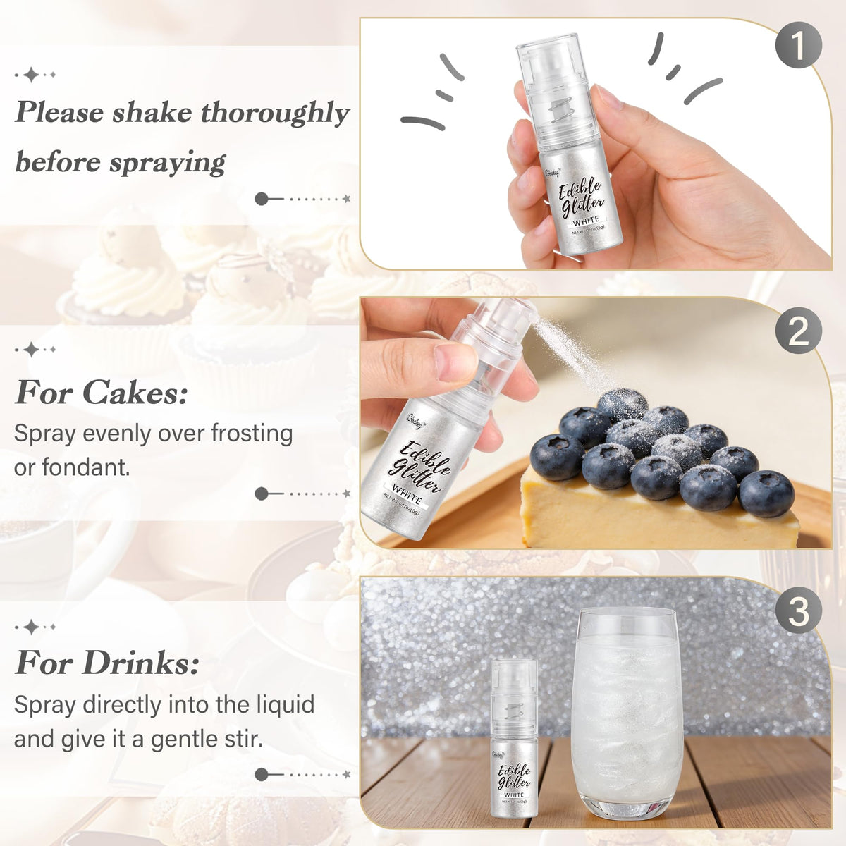 Cobakey eight-color edible glitter dust offers versatile decorating options.