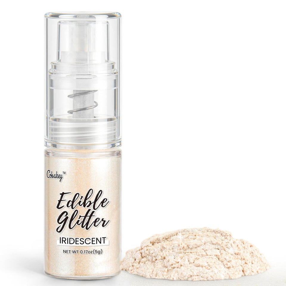 Cobakey iridescent edible glitter spray for desserts and drinks adds radiant shimmer.