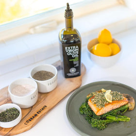 Cobram Estate amber glass bottle preserves freshness and polyphenols