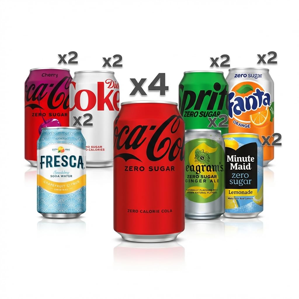 Coca-Cola Zero Sugar cans in refrigerator display for quick office breaks