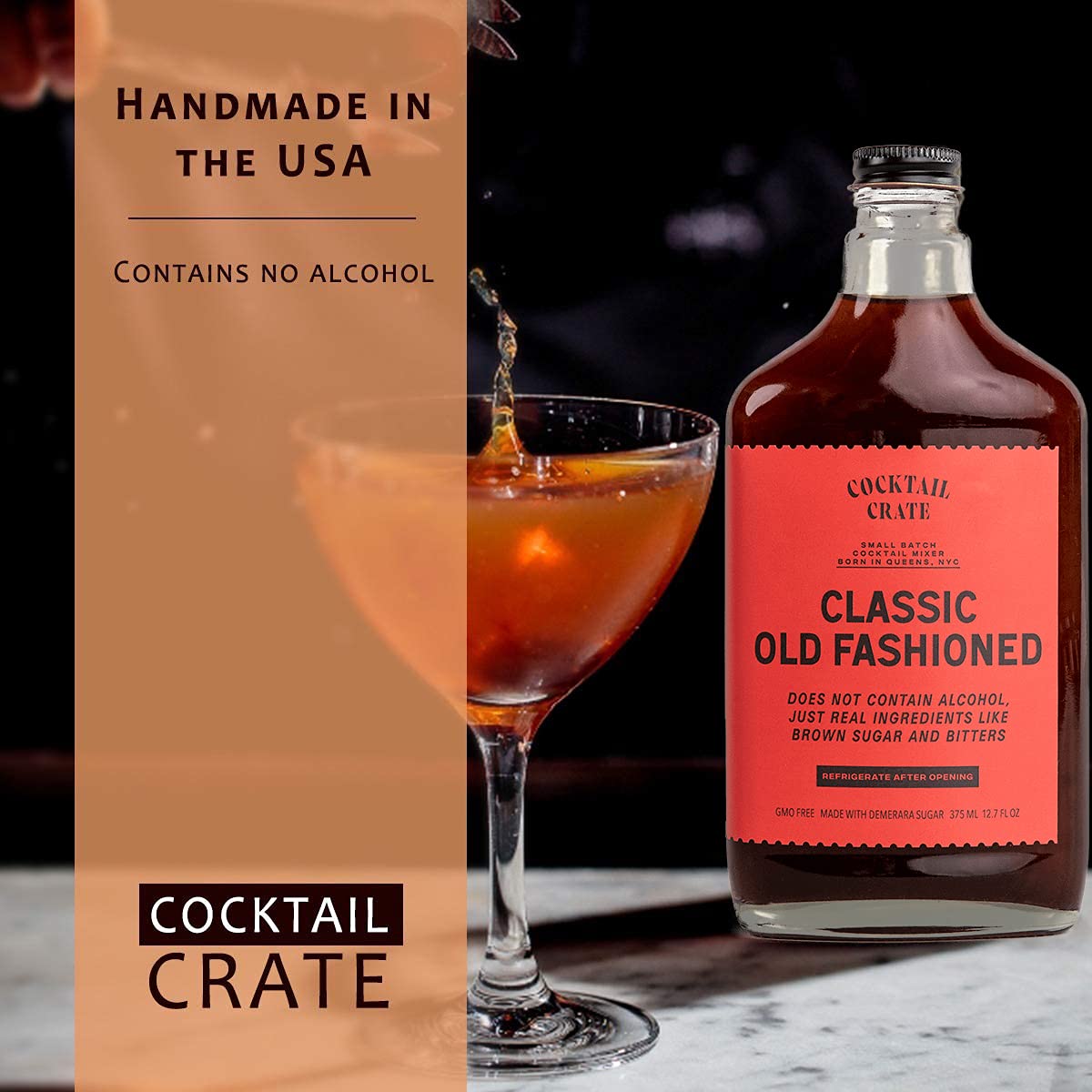 Cocktail Crate Old Fashioned Mixer on a home bar cart.