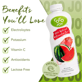Coco Joy Watermelon Juice glass closeup with crisp texture and freshness.