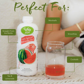 Coco Joy Watermelon Juice ingredients list with 100% natural fruit.