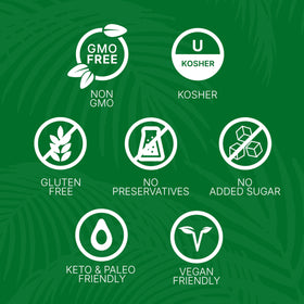 Coco Love brand label close-up highlighting natural ingredients and no added sugar.