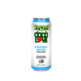 Coco Love coconut water with pulp being poured for natural hydration and tropical flavor.