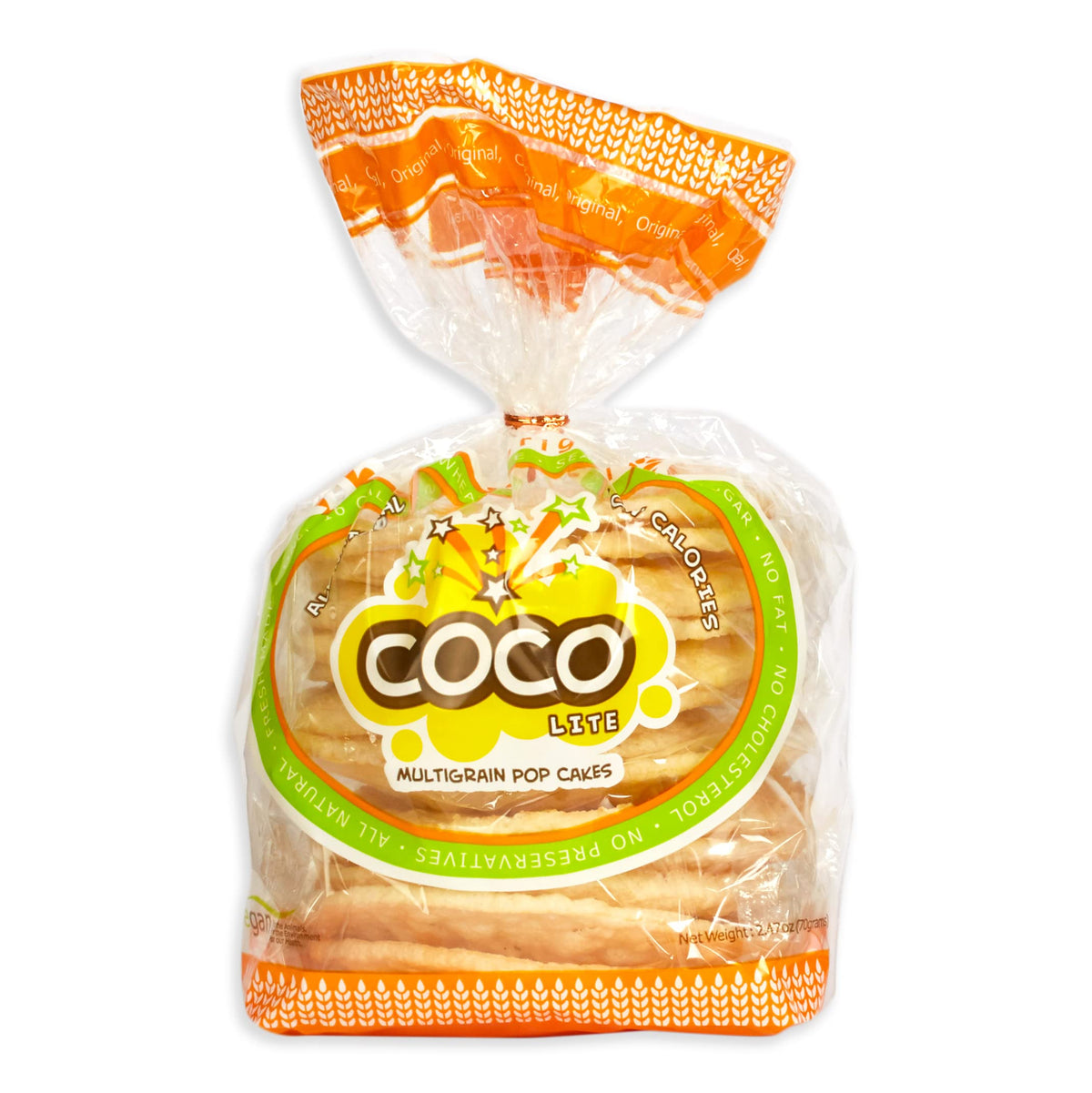 Packaging shows four simple ingredients for COCO POP SNAX Coco Lite original