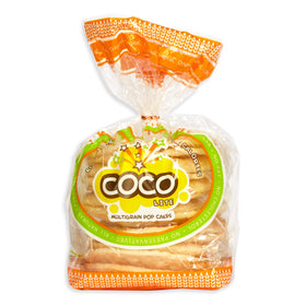 Packaging shows four simple ingredients for COCO POP SNAX Coco Lite original