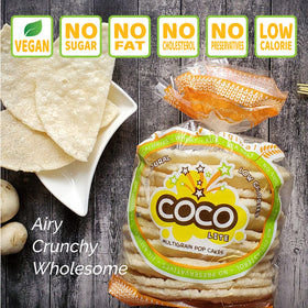 Serving COCO POP SNAX Coco Lite original popped rice cakes with toppings