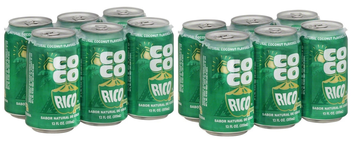 Coco Rico natural coconut soda can, 12oz, offering tropical flavor and caffeine-free refreshment.