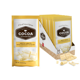 COCOA CLASSICS Arctic White Cocoa Mix packaging shown for quick serving