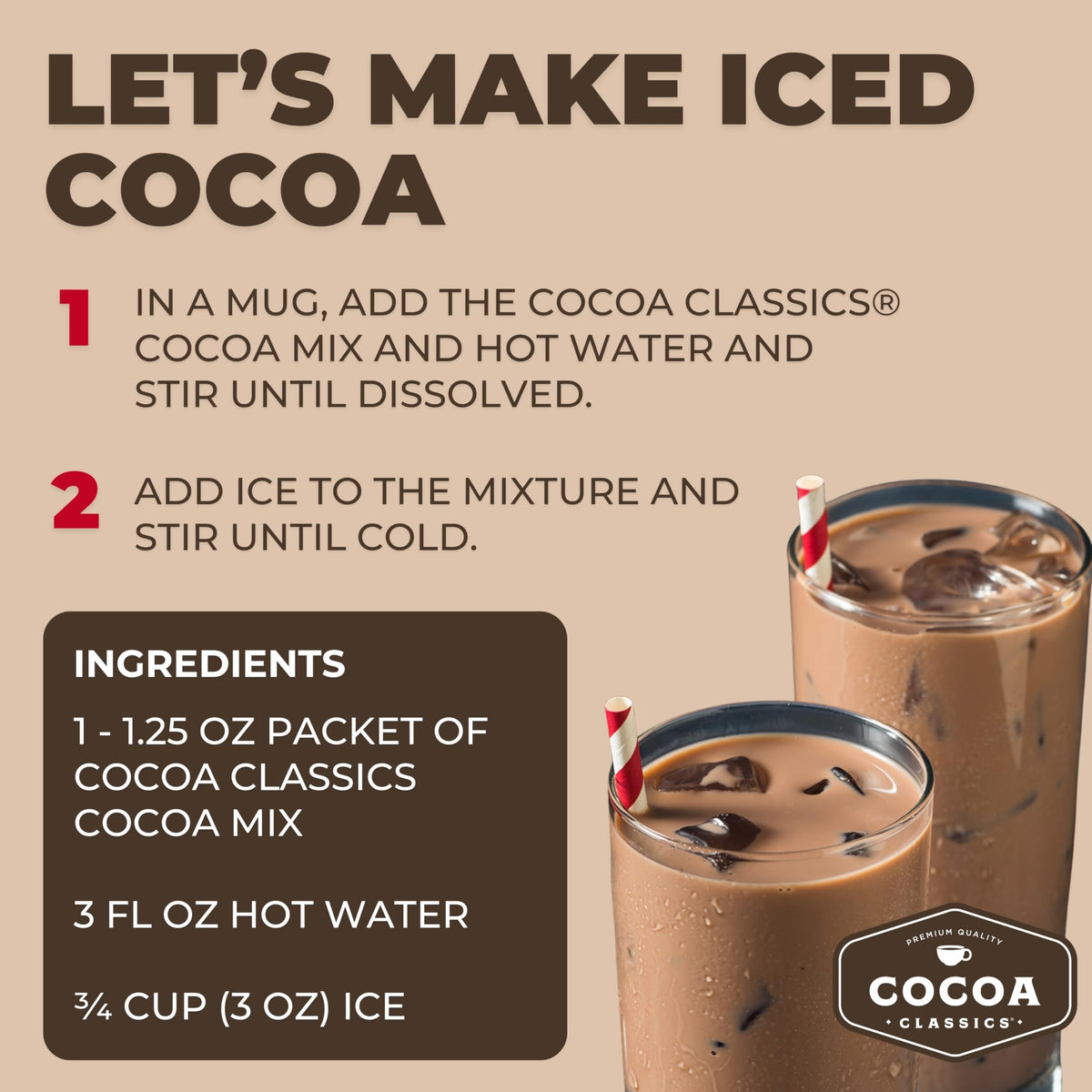 COCOA CLASSICS french-vanilla cocoa mix packet highlights versatile flavor for hot or iced cocoa