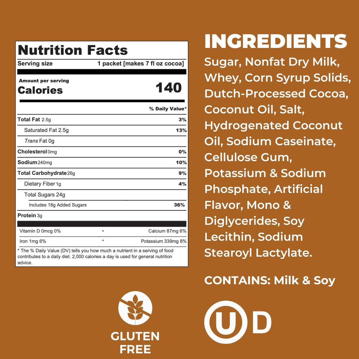 COCOA CLASSICS gluten-free kosher dairy seal visible on pack