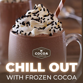 Cocoa Classics Mint Cocoa Mix served iced in a tall glass for a refreshing treat.