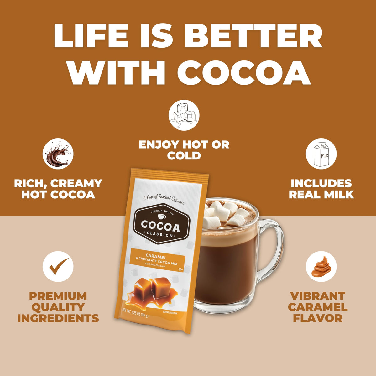 COCOA CLASSICS mint cocoa mix packet ideal for a refreshing, after-dinner cup