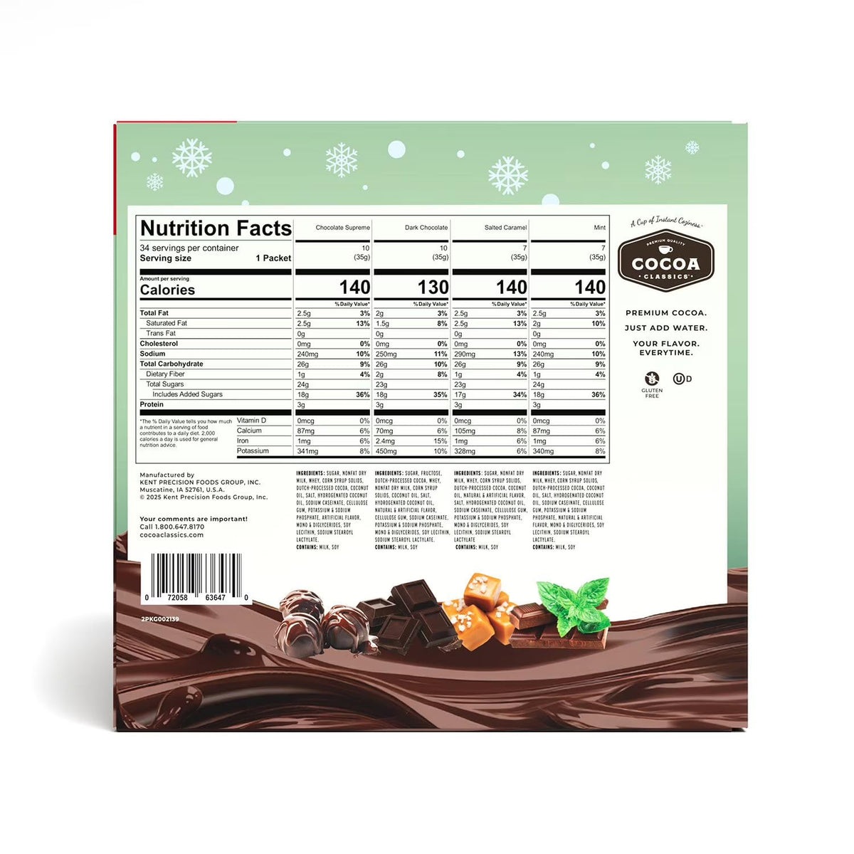 Cocoa Classics single-serve packets dissolve easily for quick, creamy cocoa.