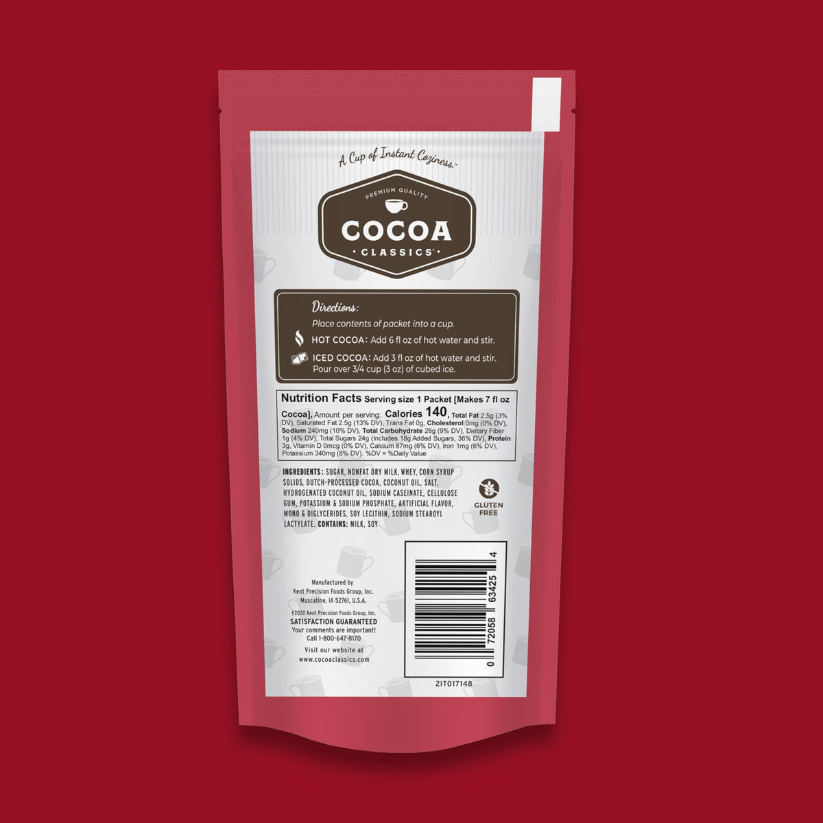 COCOA CLASSICS Raspberry Cocoa Mix gluten free and kosher dairy certified.