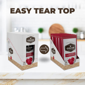 Tall glass of COCOA CLASSICS Raspberry Cocoa Mix iced cocoa.