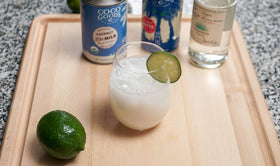 COCOGOODSCO coconut water label close-up highlighting clean ingredients.