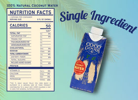 CocoGoodsCo coconut water pour in glass shows refreshing, post-workout hydration.