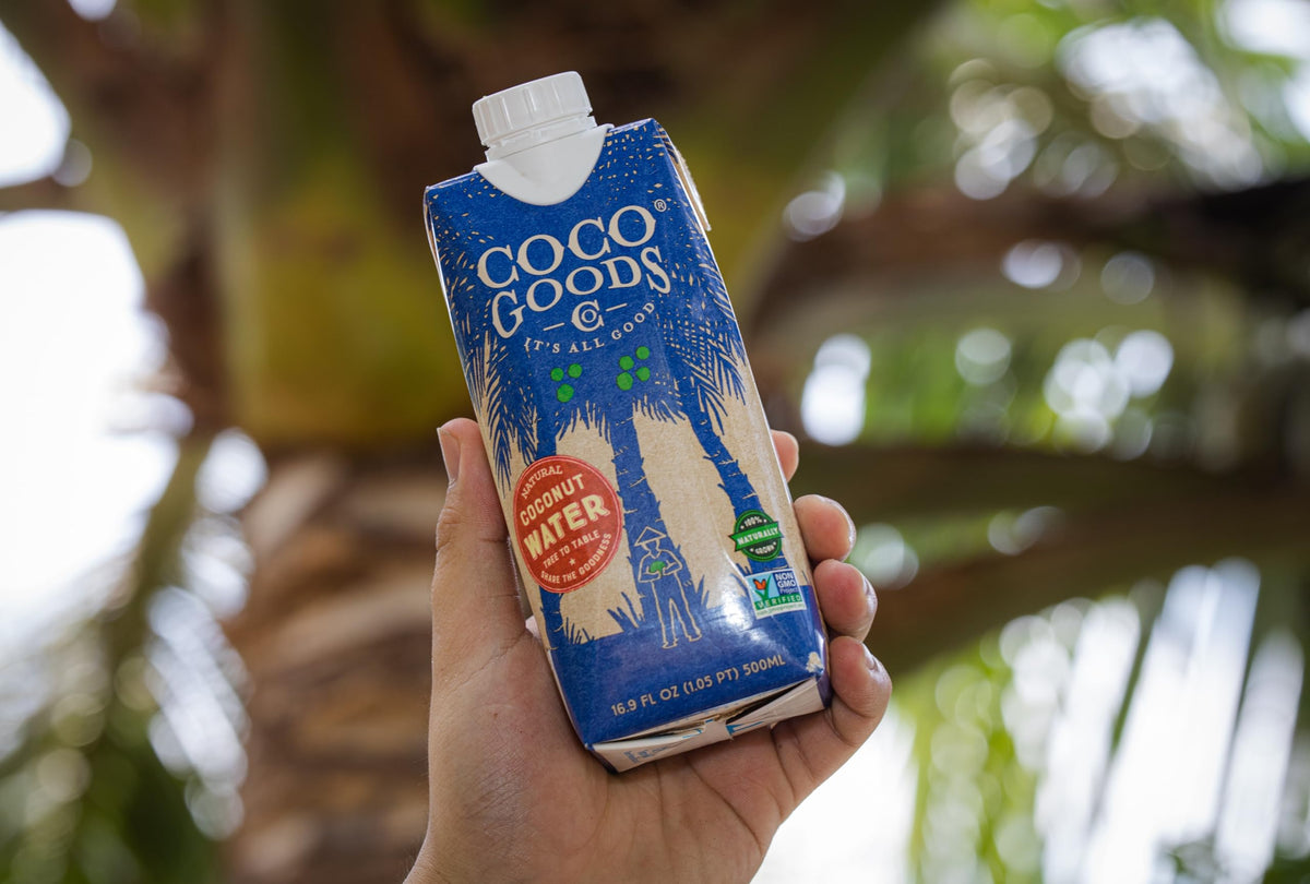 COCOGOODSCO electrolytes-rich coconut water emphasizes hydration after activity.