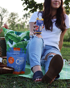 Close-up of COCOGOODSCO label highlighting from-tree-to-table freshness and origin