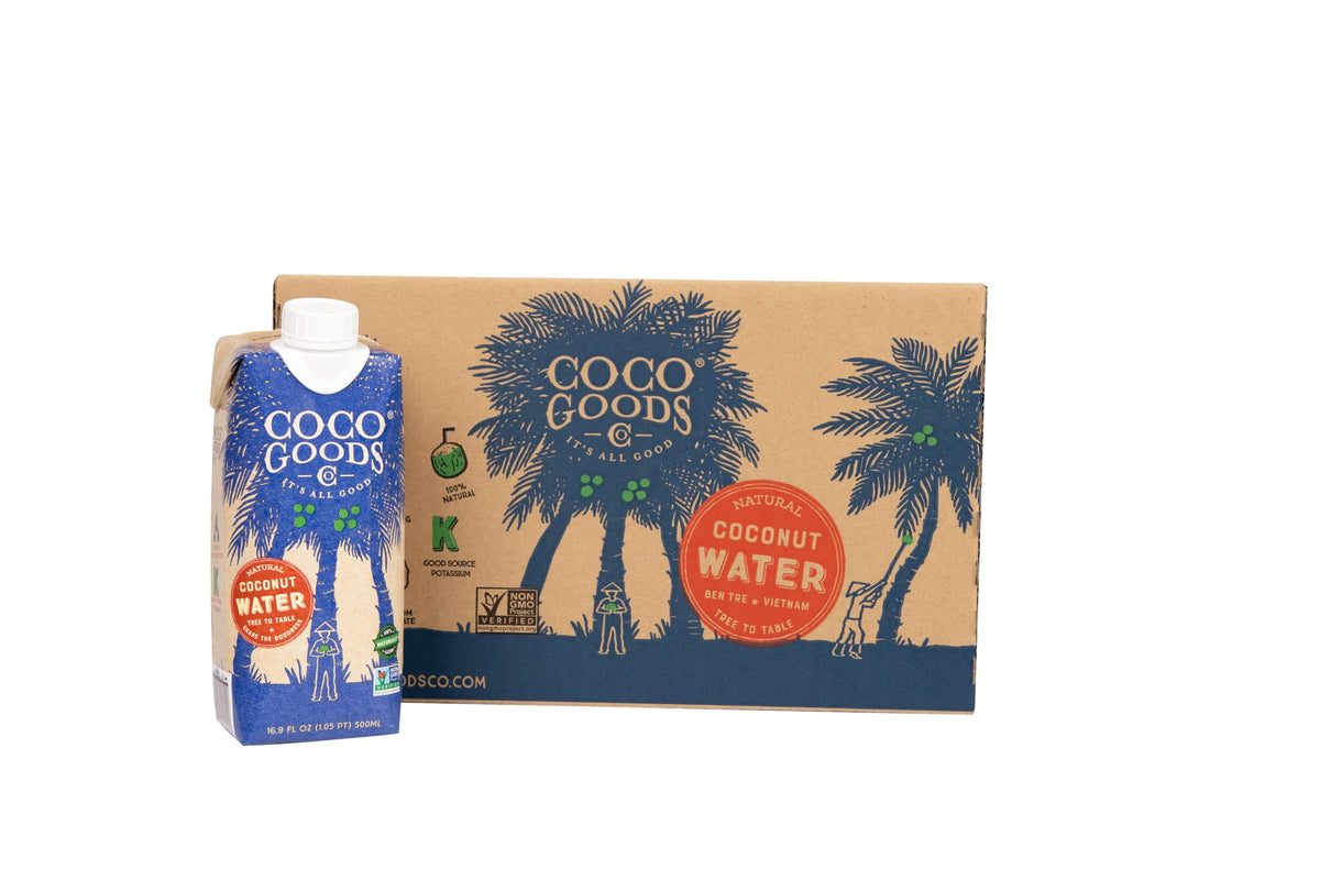COCOGOODSCO Vietnam single-origin coconut water bottle for natural hydration.