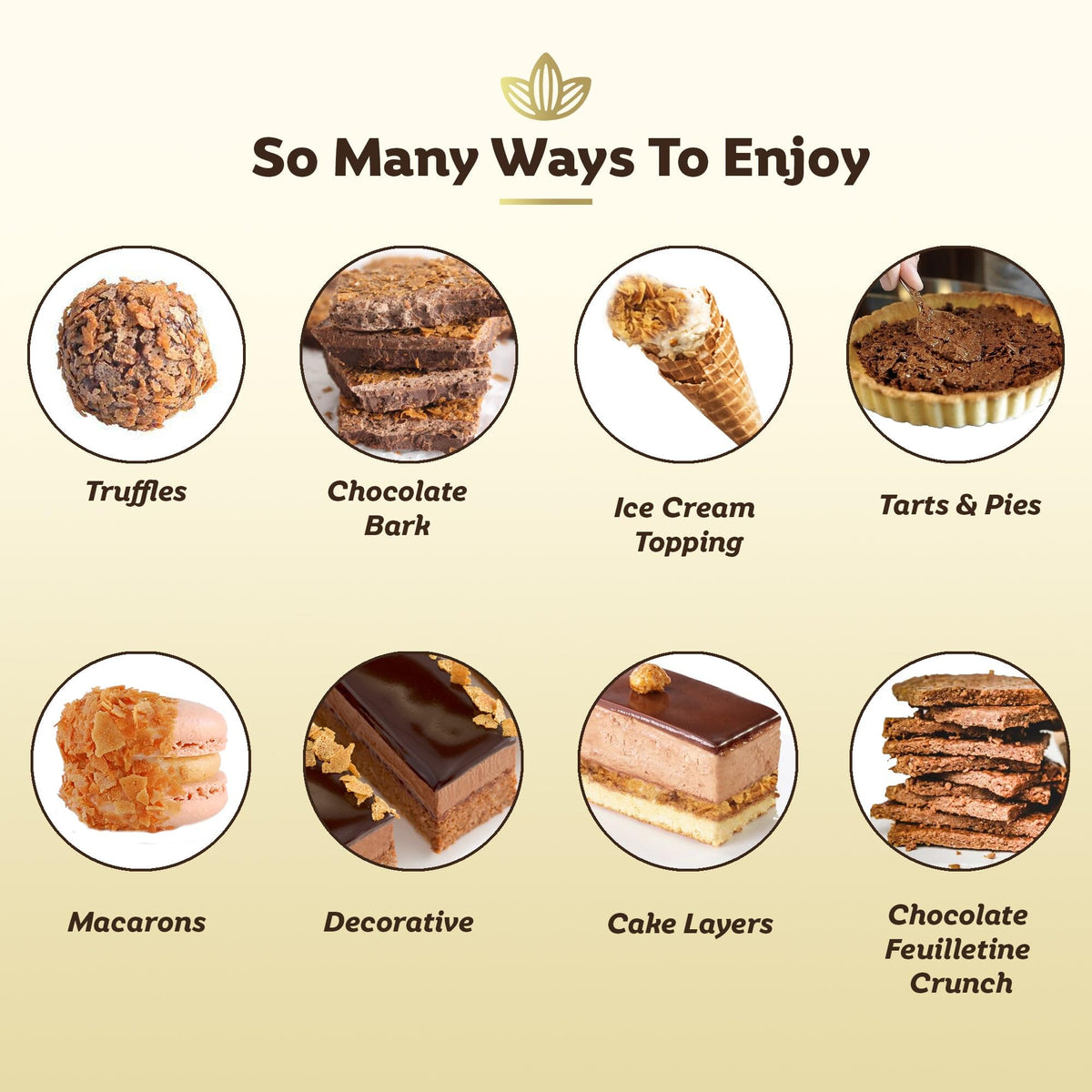 Cocolaat Feuilletine sprinkle-on-macarons provides golden crunch and visual charm.