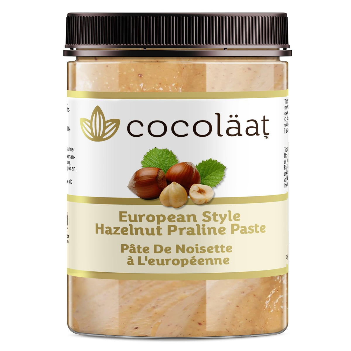 Cocolaat hazelnut praline paste jar front view showing premium ingredients