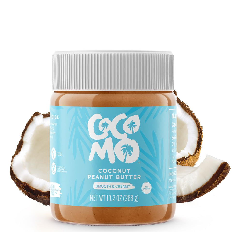 Cocomo Coconut Peanut Butter jar showcases rich flavor and protein boost