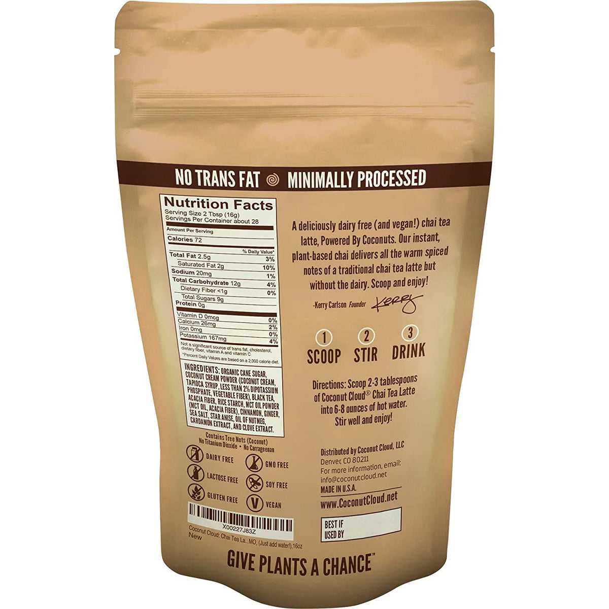 Coconut Cloud vegan chai latte package showing convenient all-in-one mix