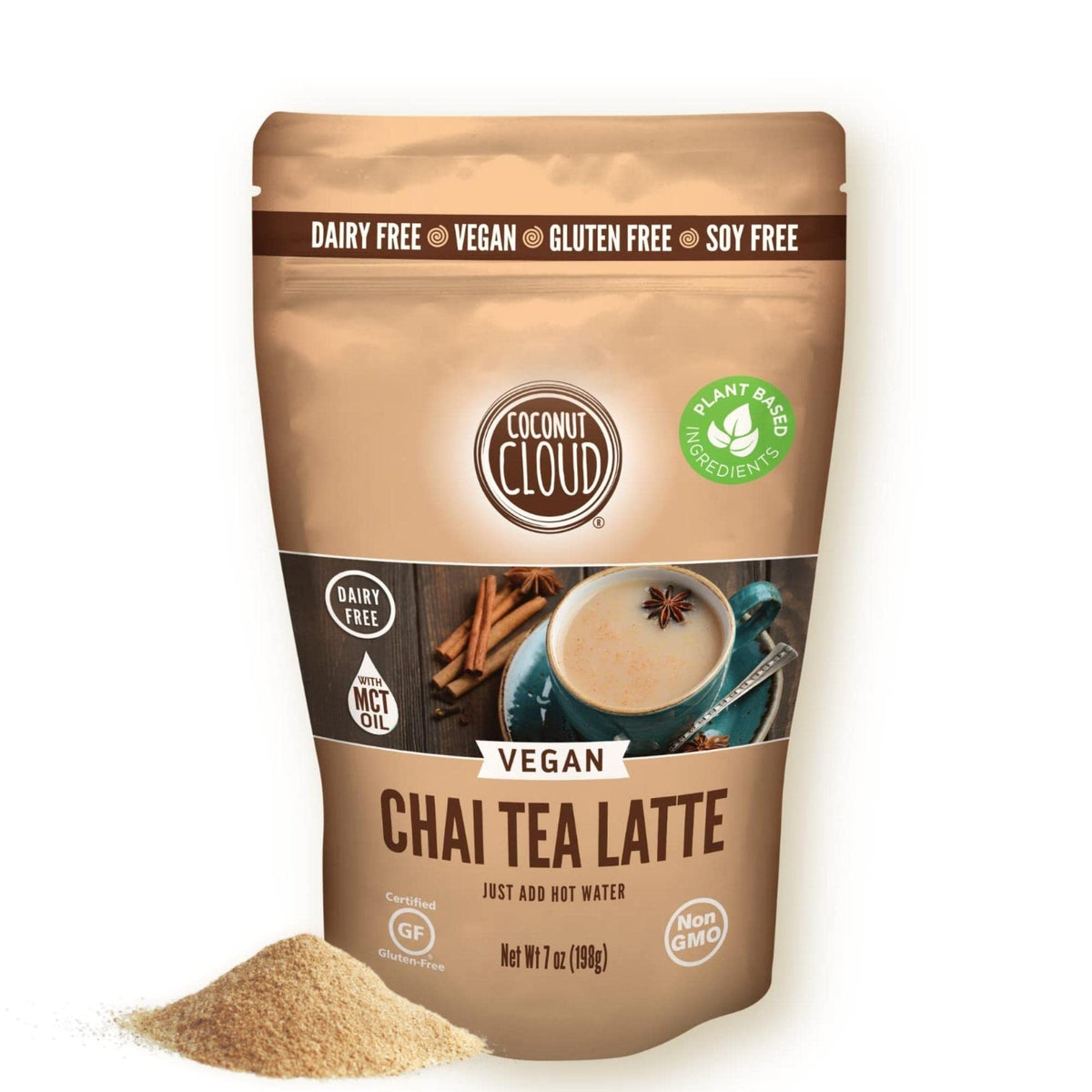 Coconut Cloud chai latte powder bag with premium spices for quick, dairy-free indulgence.