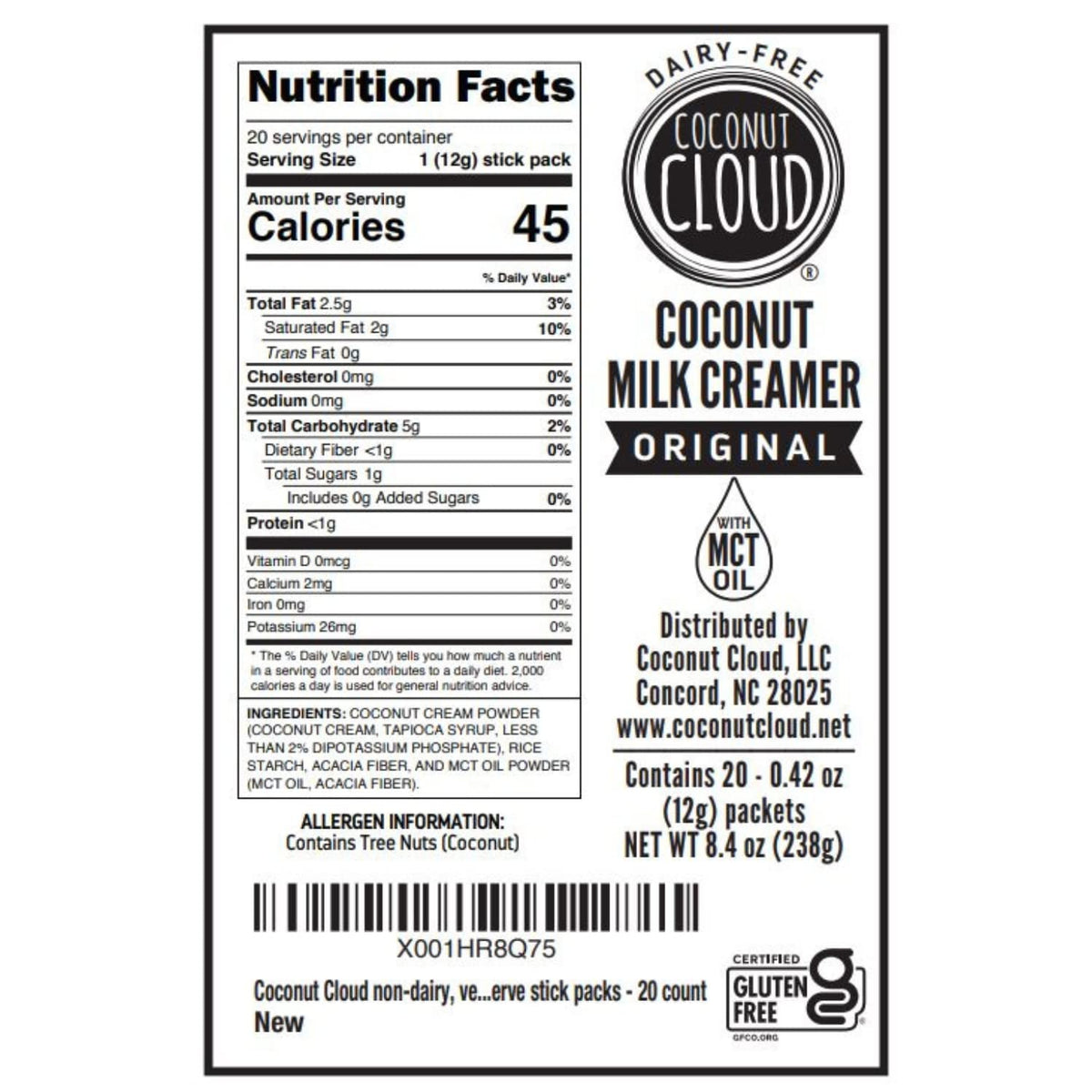 Cup of coffee with Coconut Cloud original creamer enhancing flavor and texture.