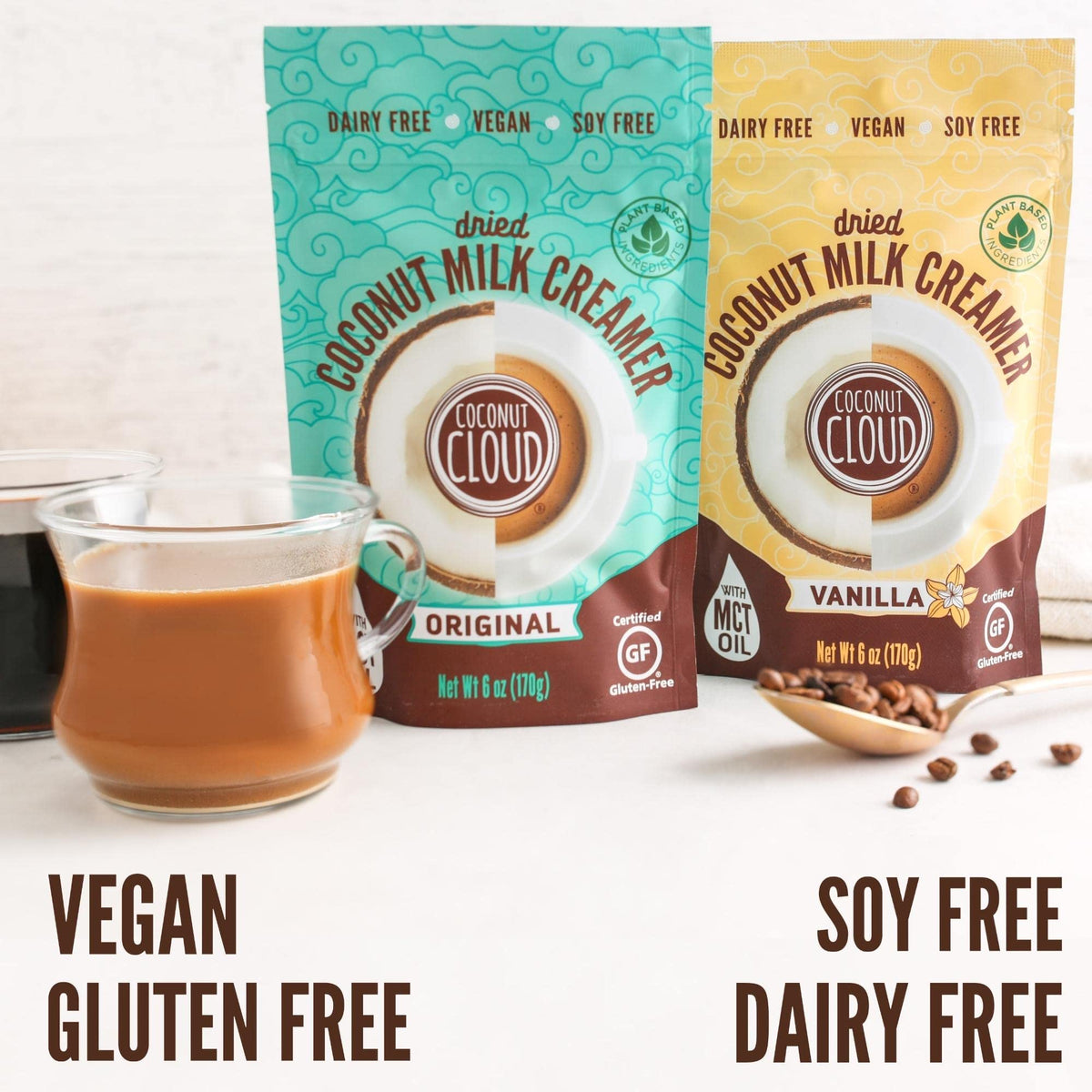 Coconut Cloud dairy-free creamer powder dissolves easily in hot water for beverages.