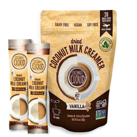 Coconut Cloud vanilla dairy-free creamer stick pack for quick coffee