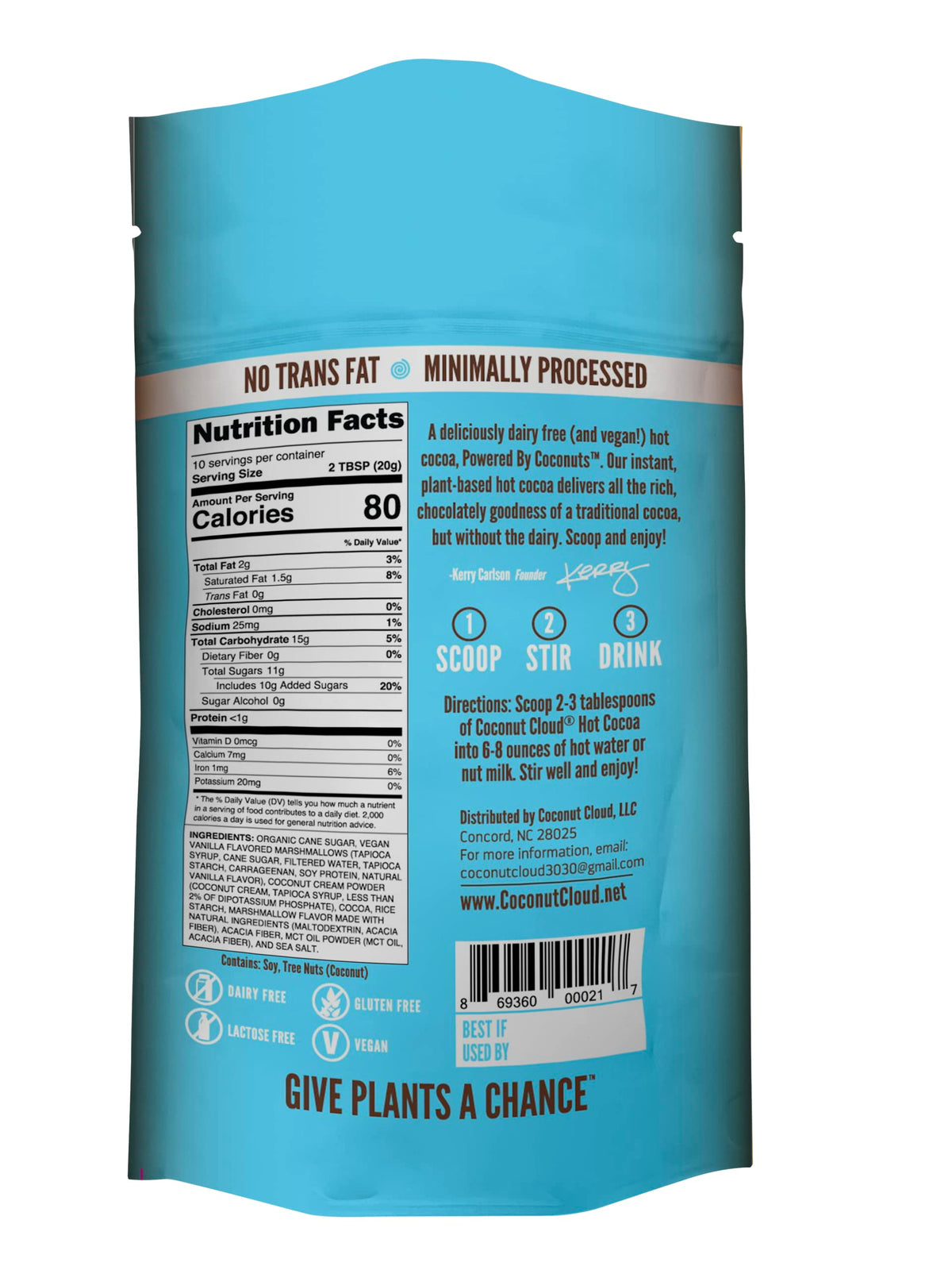Coconut Cloud packaging highlights gluten-free and vegan credentials.