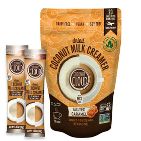 Coconut Cloud salted caramel creamer stick pack for on-the-go coffee.