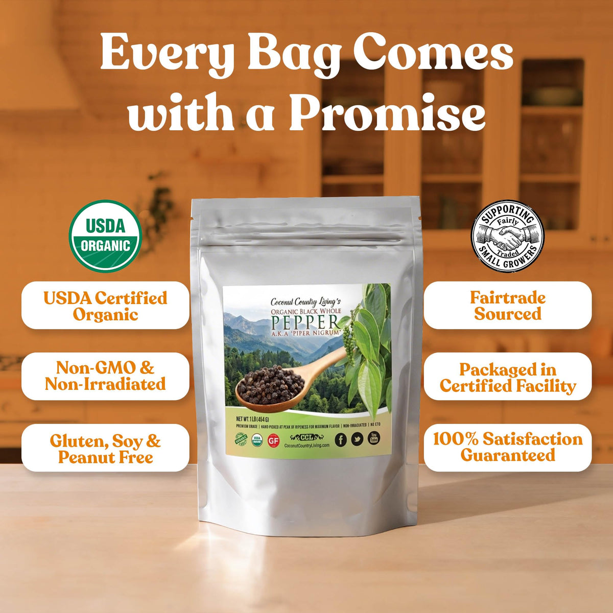 Coconut Country Living non-GMO seal signals pure organic spice