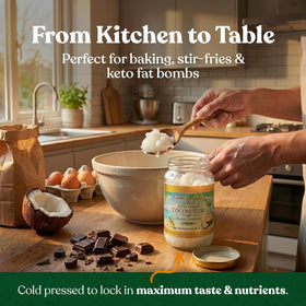 Coconut Country Living oil used in baking and cooking to add subtle coconut flavor.