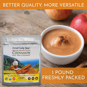 1 lb resealable bag of Organic Ceylon cinnamon powder by Coconut Country Living for easy storage.