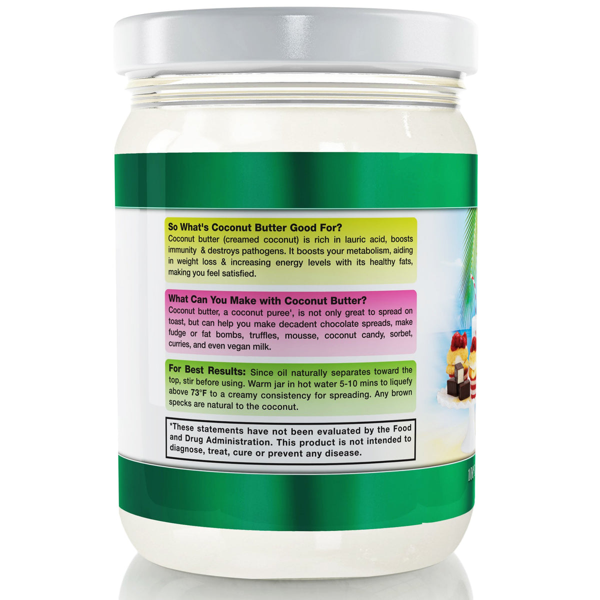 Coconut Country Living stone-ground coconut butter with creamy, luxurious texture close-up.