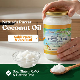 Coconut Country Living unrefined coconut oil with a simple ingredient list for natural skincare.
