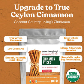 Sri Lankan harvest conveys rich, naturally sweet notes to ceylon cinnamon tea.