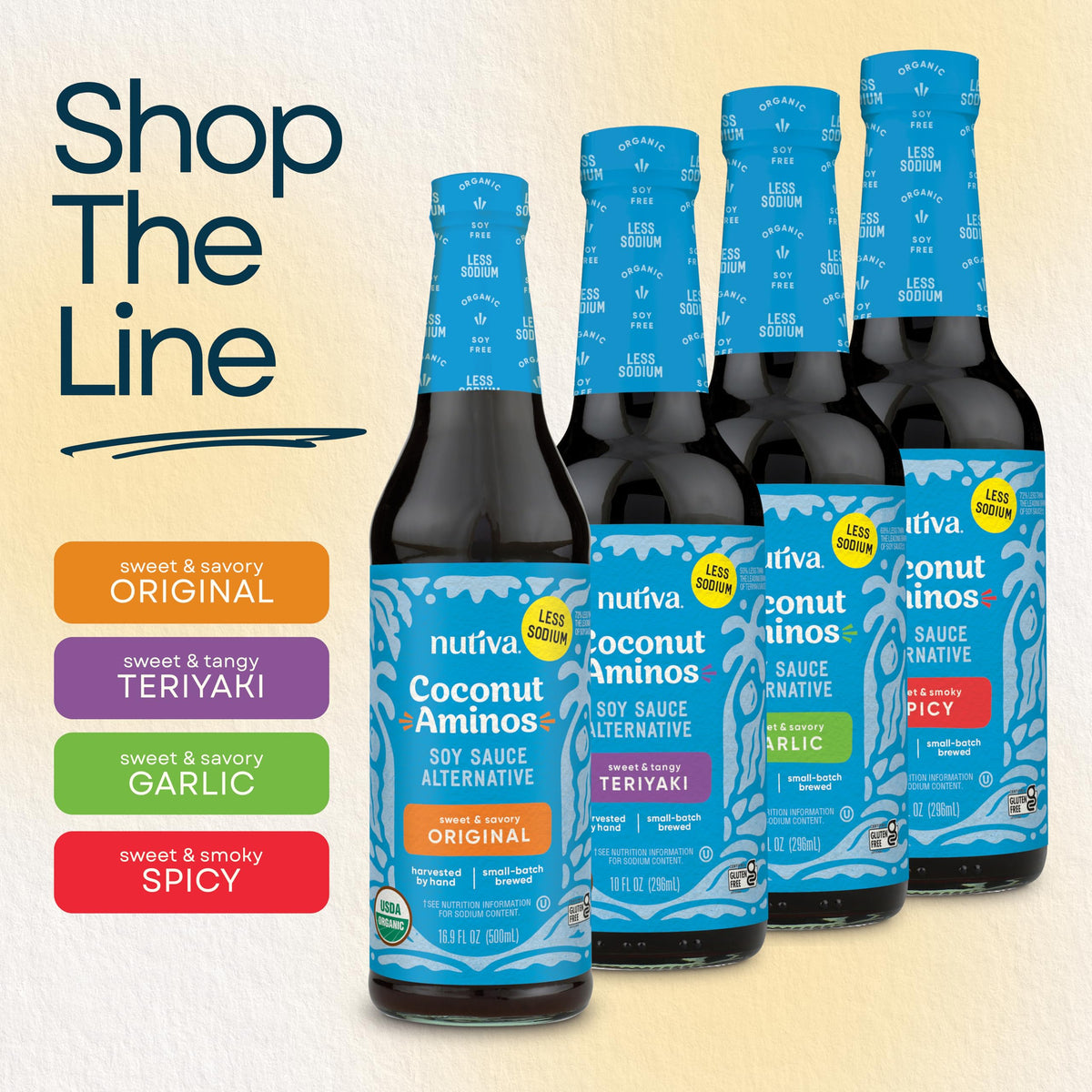 Coconut Secret Coconut Aminos pour closeup — versatile for marinades and stir-fries