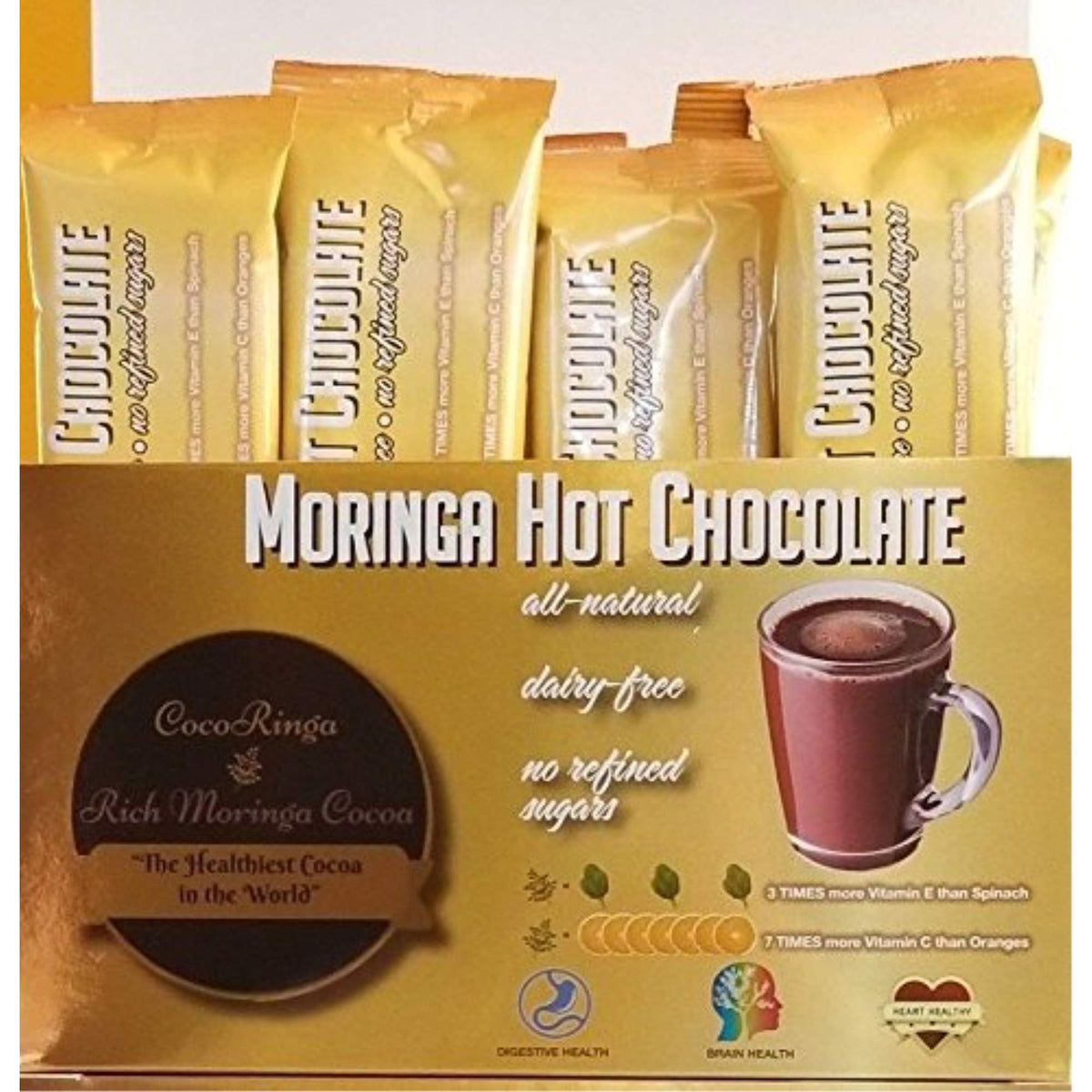 Cup of CocoRinga Moringa Hot Chocolate ready to mix smoothly.