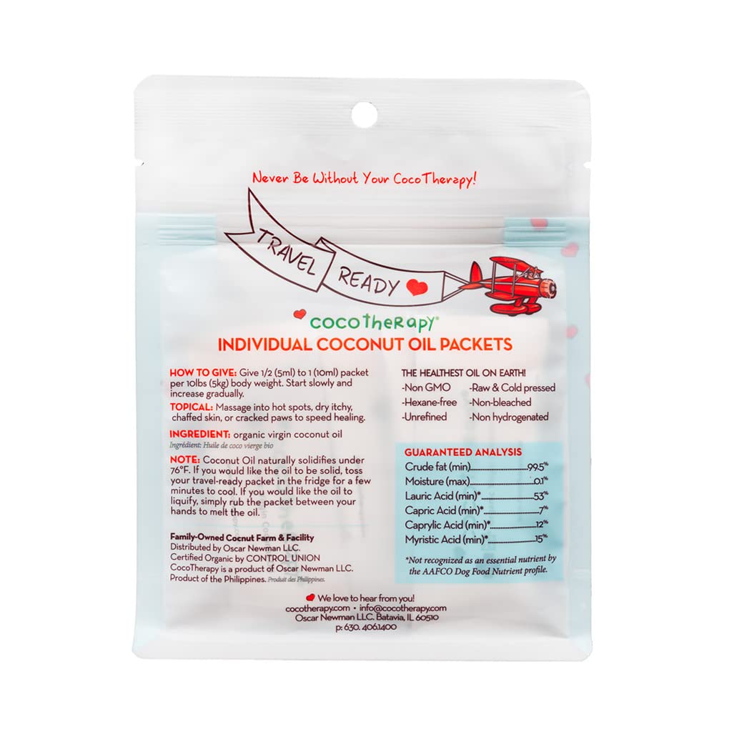 12 x 10 ml CocoTherapy sachets in a portable pouch for travel.