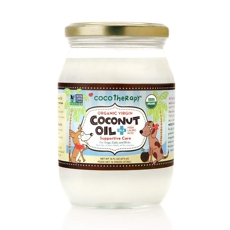 CocoTherapy organic virgin coconut oil pet bottle for oral and topical health.