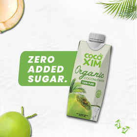 Cocoxim 12-pack coconut water display for easy on-the-go refreshment.