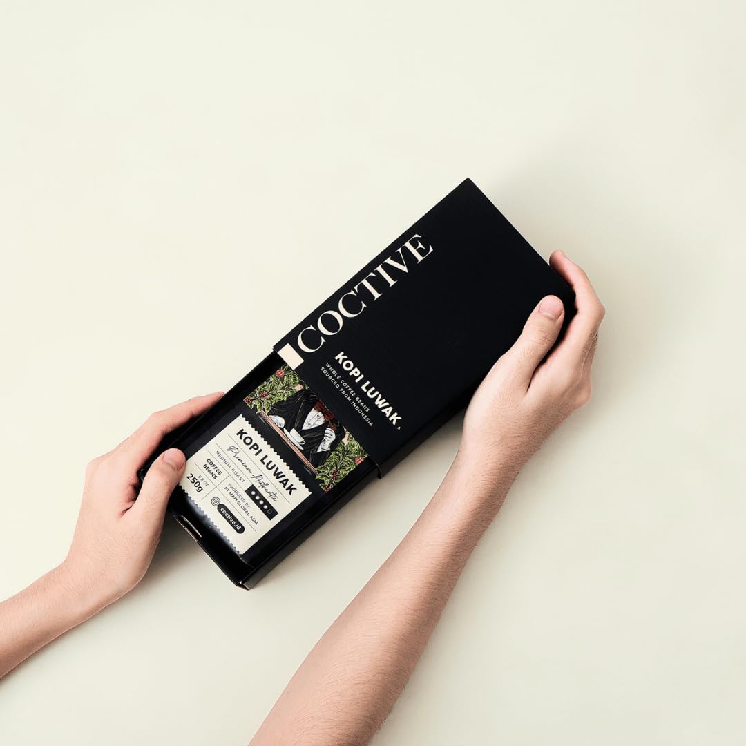 Coctive Kopi Luwak grind options display—flexible brewing for espresso, pour-over, or drip.
