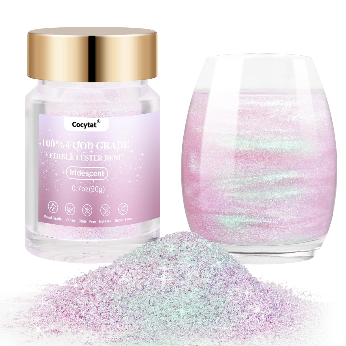 Cocytat iridescent glitter bottle pours subtle sparkle into cocktails without changing flavor